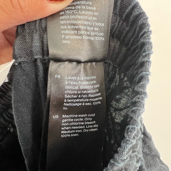 Cos Linen High Rise Straight Leg Relaxed Fit Pants In Dark Black Navy - Picture 9 of 9